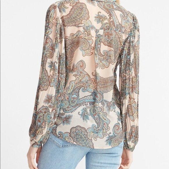 Express 2Pc High Waisted Paisley Trousers & See-Through Blouse - Picture 6 of 7